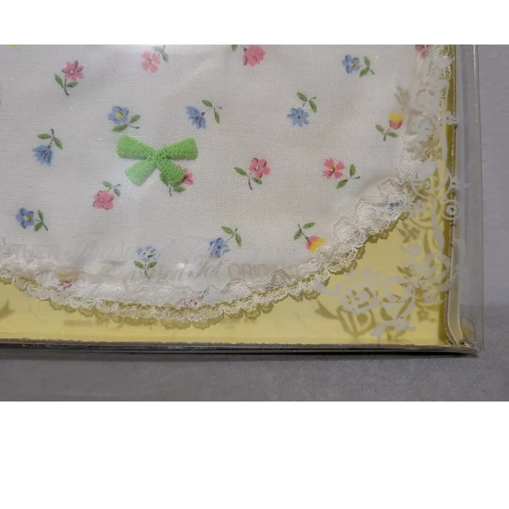 Vtg Pastel Floral Baby Bib New In Packaging Lace Trim Trim Bow 1990s Cottagecore